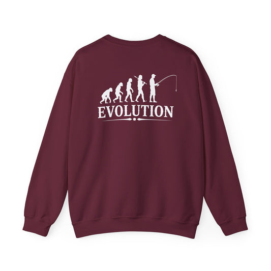 maroon sweatshirt with fishing evolution graphic print for fishing dads