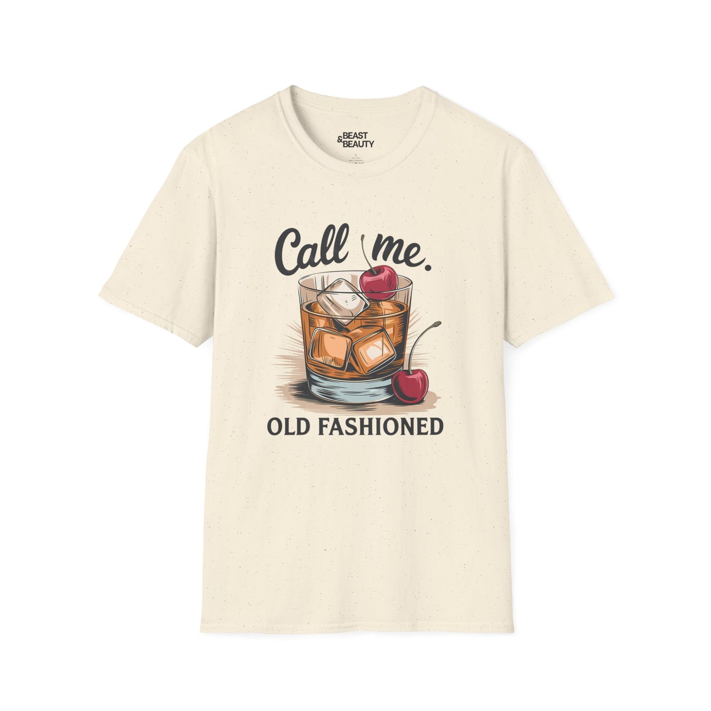 white t-shirt with call me old fashioned old fashioned cocktail graphic print