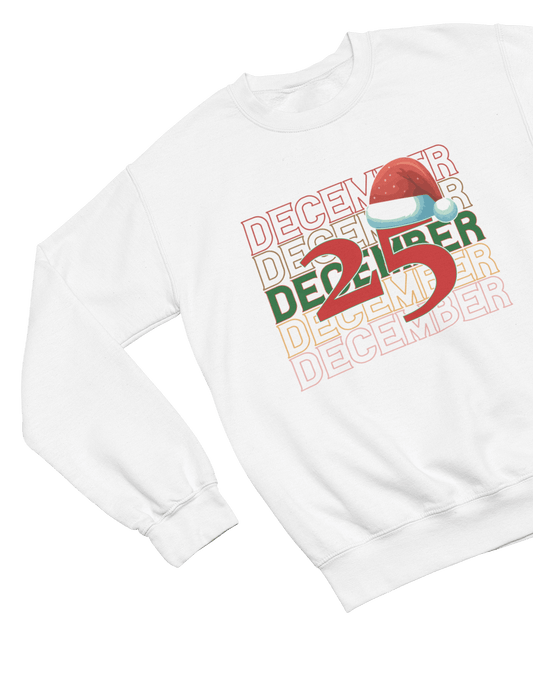 grey sweatshirt with bold 25 december santa hat christmas design