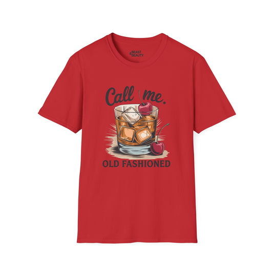 red t-shirt with call me old fashioned funny cocktail slogan design