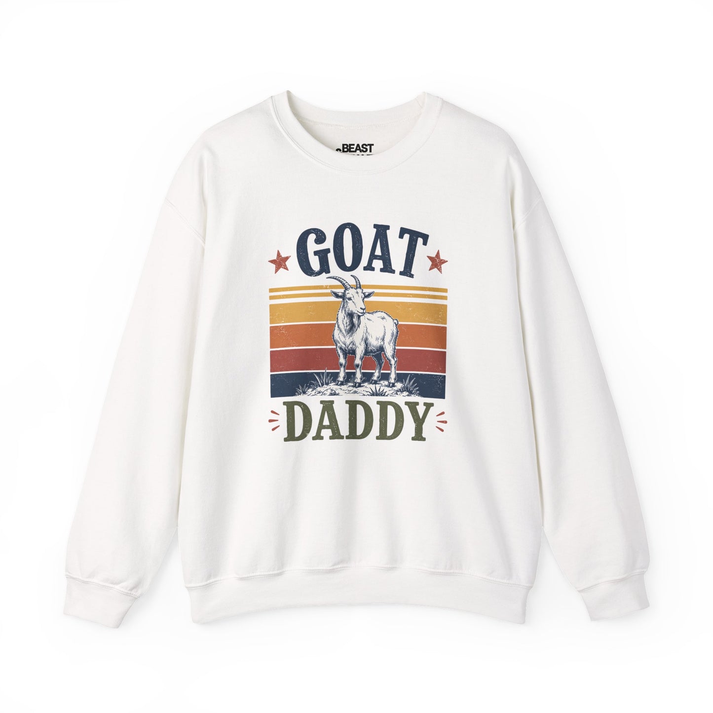 white sweatshirt with GOAT Daddy greatest of all time dad novelty print