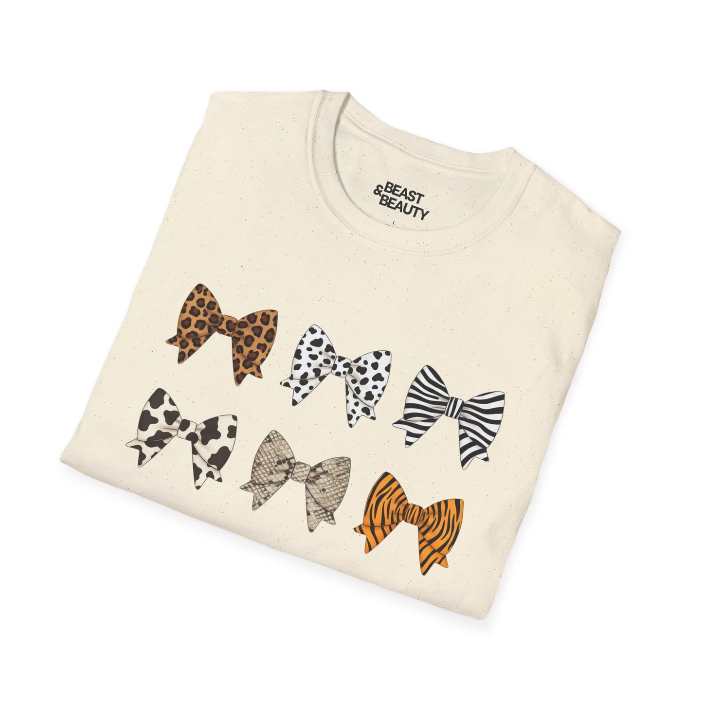 animal print bow t-shirt detail shot bold coquette graphic tee