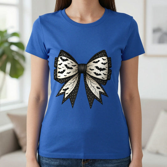Bat Lace Bow T-Shirt in Royal, worn, our photo
