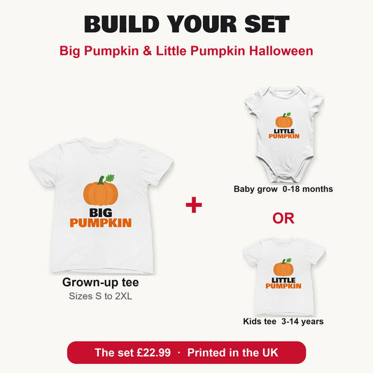 Big Pumpkin & Little Pumpkin Halloween matching set build your set: grown-up tee with baby grow or kids tee