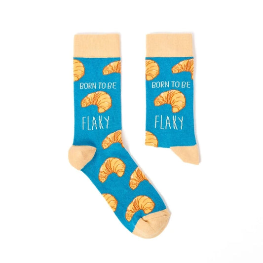 alternate colour born to be flaky croissant novelty socks for pastry lovers