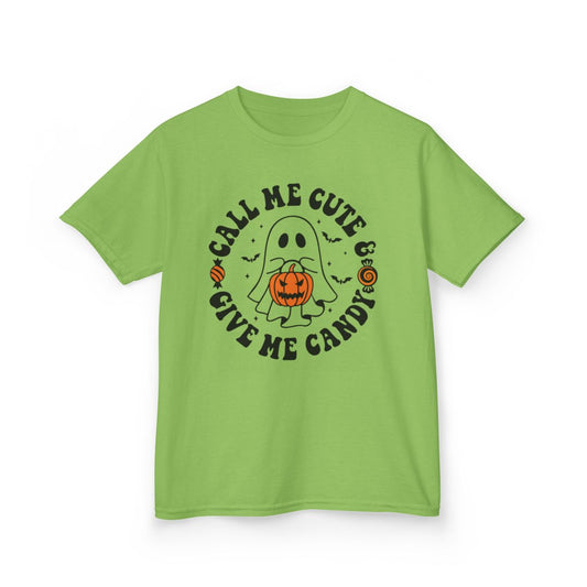Call Me Cute Give Me Candy Kids Halloween T-Shirt - funny t-shirt by Cheeky Business