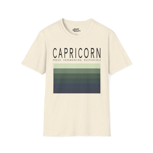 white t-shirt with capricorn zodiac sign graphic print for birthday gift