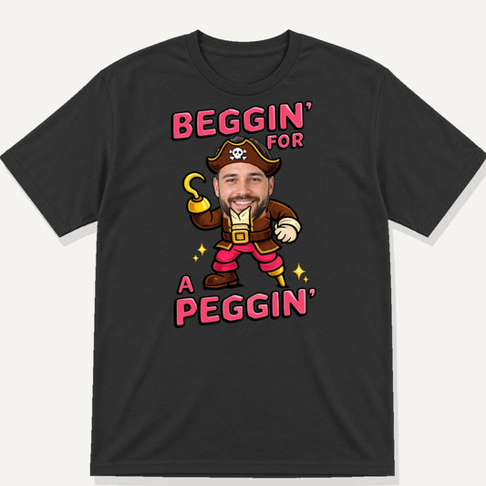 Black Gildan 64000 Beggin' For A Peggin' personalised pirate T-shirt mock-up