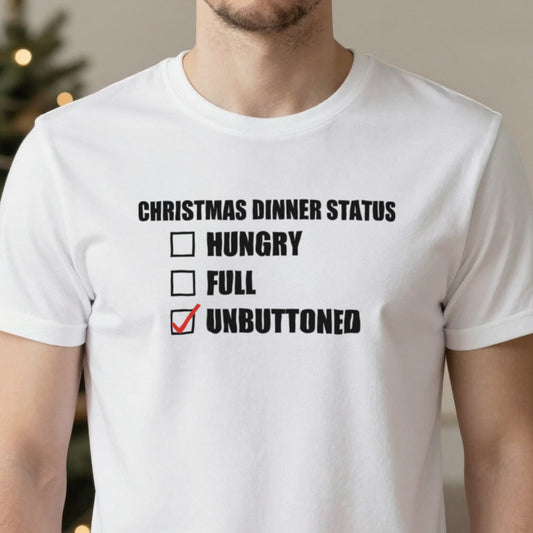 Christmas Dinner Status Unbuttoned Funny Christmas Jumper & T-Shirt close-up