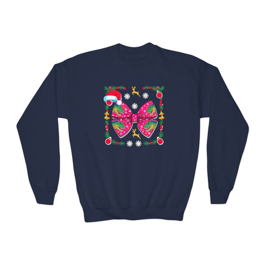 Christmas Dino Bow Youth Sweatshirt - funny t-shirt by Cheeky Business