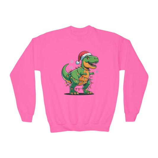 Christmas Dino Lights Youth Sweatshirt - funny t-shirt by Cheeky Business