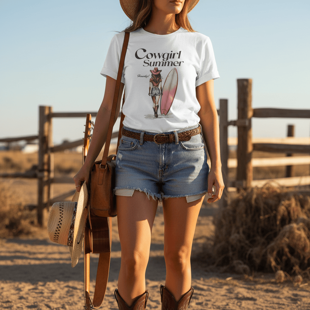 cowgirl summer t-shirt gift idea product flat lay beast and beauty