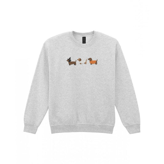 Sausage Dogs in Halloween Costumes Embroidered Sweatshirt in Sport Grey