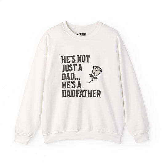 white sweatshirt with Dadfather bold print design for dad gifts