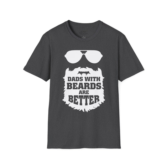 dark heather t-shirt with dads with beards are better graphic for dad gift