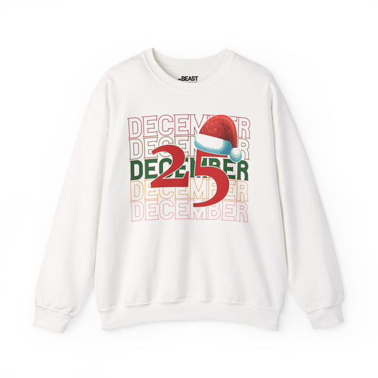 white sweatshirt with december 25 christmas design