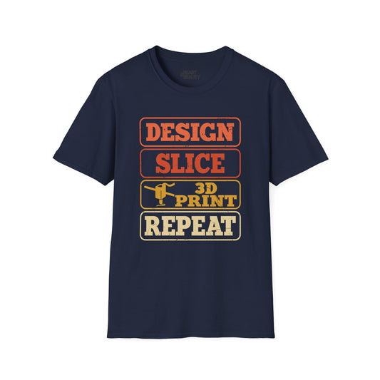 navy t-shirt with design slice 3d print repeat stacked typographic graphic for 3d printing enthusiasts
