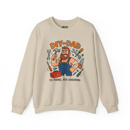 sand sweatshirt with bold DIY Dad swearing graphic dad gift idea