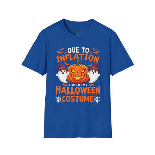 navy t-shirt with inflation joke halloween costume graphic