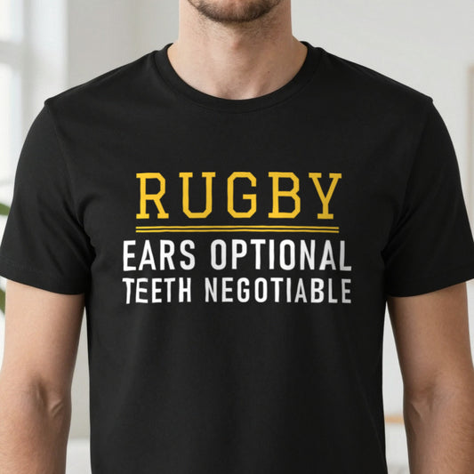 Ears Optional Teeth Negotiable Funny Rugby T-Shirt & Sweatshirt close-up