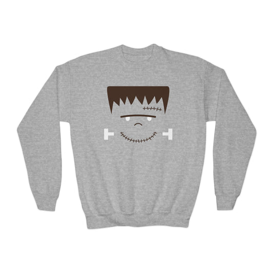 sport grey kids sweatshirt with frankenstein monster spooky graphic