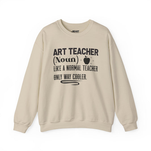 sand crewneck sweatshirt with funny art teacher slogan design for teacher gift