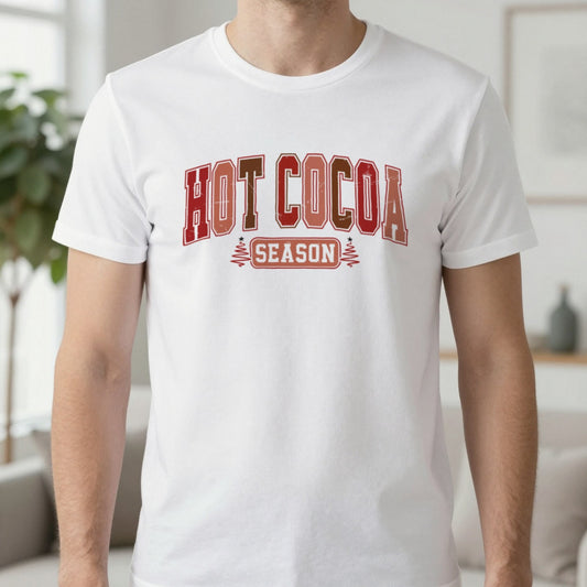 Hot Cocoa Season T-Shirt in White, worn, our photo
