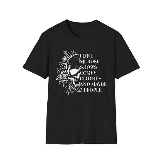I Like Murder Shows Gothic Skull T-Shirt - funny t-shirt by Cheeky Business