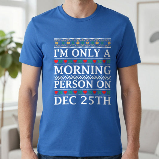 Christmas Morning T-Shirt in Royal, worn, our photo