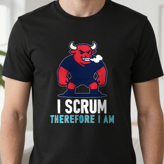 I Scrum Therefore I Am Funny Rugby T-Shirt & Sweatshirt close-up