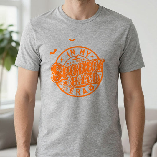 In My Spooky Era Halloween Graphic T-Shirt in Sport Grey, worn, our photo