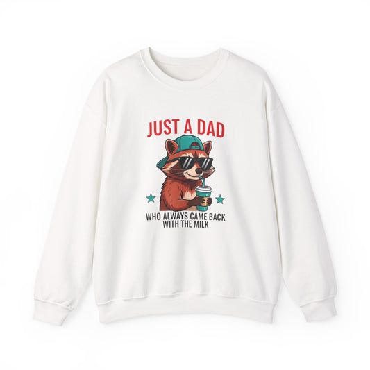 dark heather sweatshirt with snapback raccoon and teal stars funny dad design front view