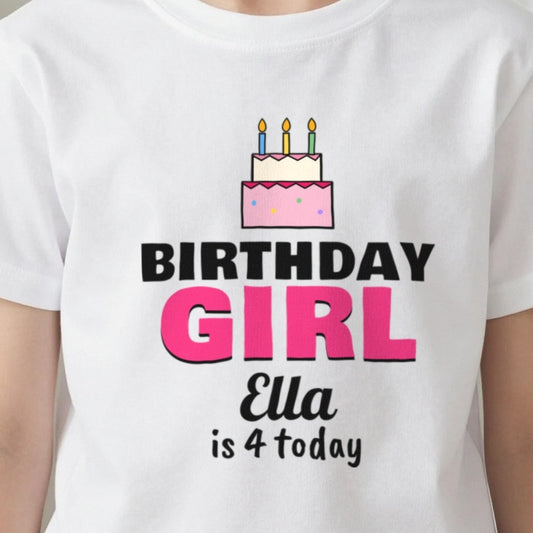 Kids Personalised Birthday Girl T-Shirt print close-up, our photo