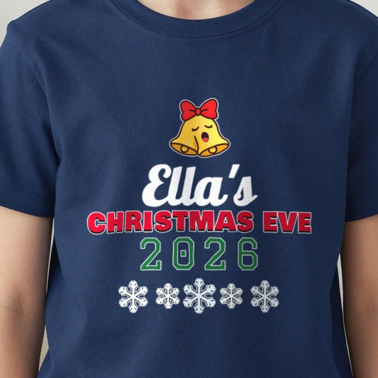 Kids Personalised Christmas Eve T-Shirt print close-up, our photo