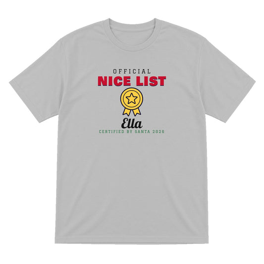 Kids Personalised Nice List Christmas Jumper & T-Shirt Nice T-Shirt in Sport Grey