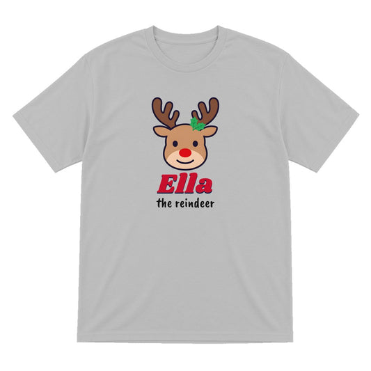 Kids Personalised Reindeer Name Christmas Jumper & T-Shirt T-Shirt in Sport Grey