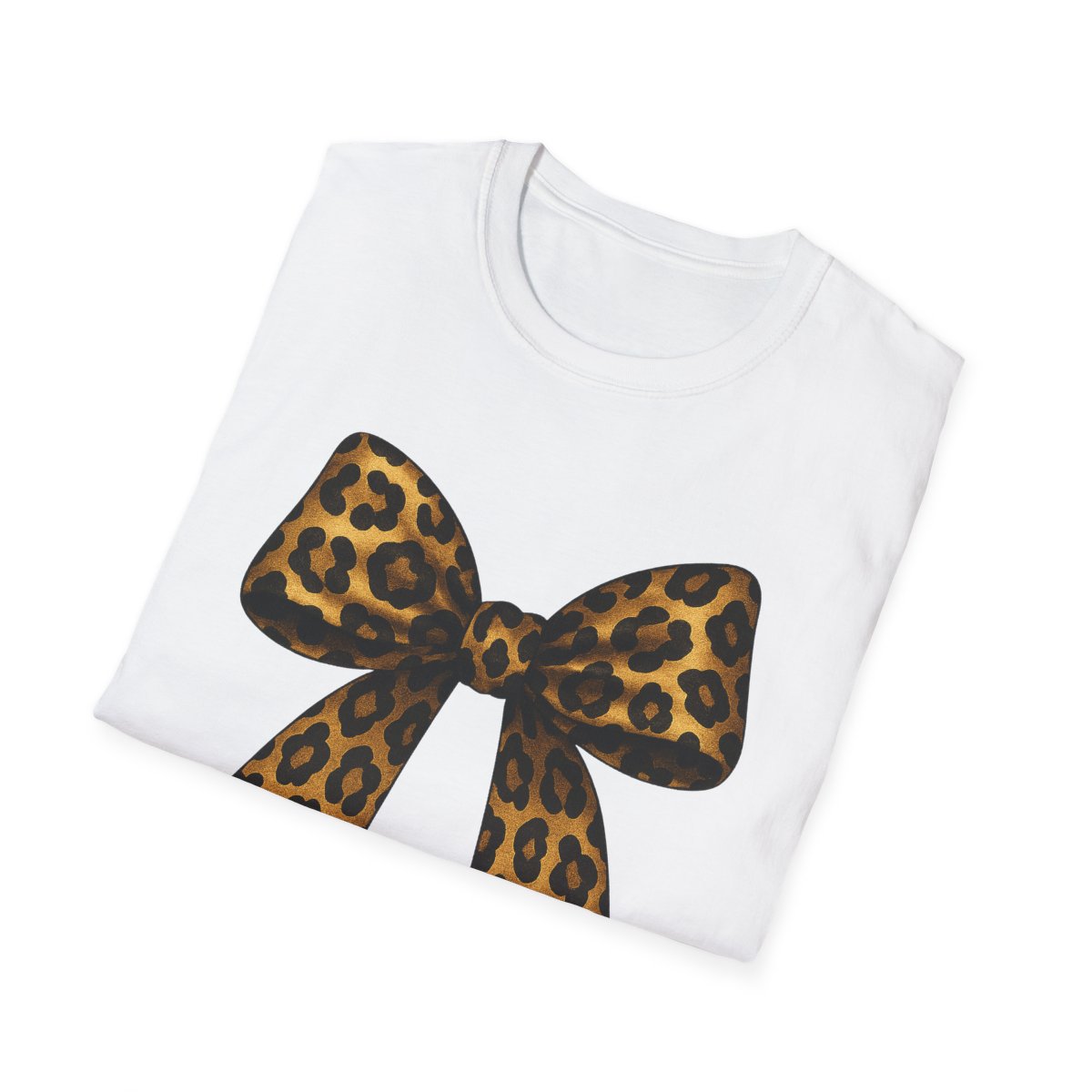 light blue t-shirt with leopard bow design styled for casual wear