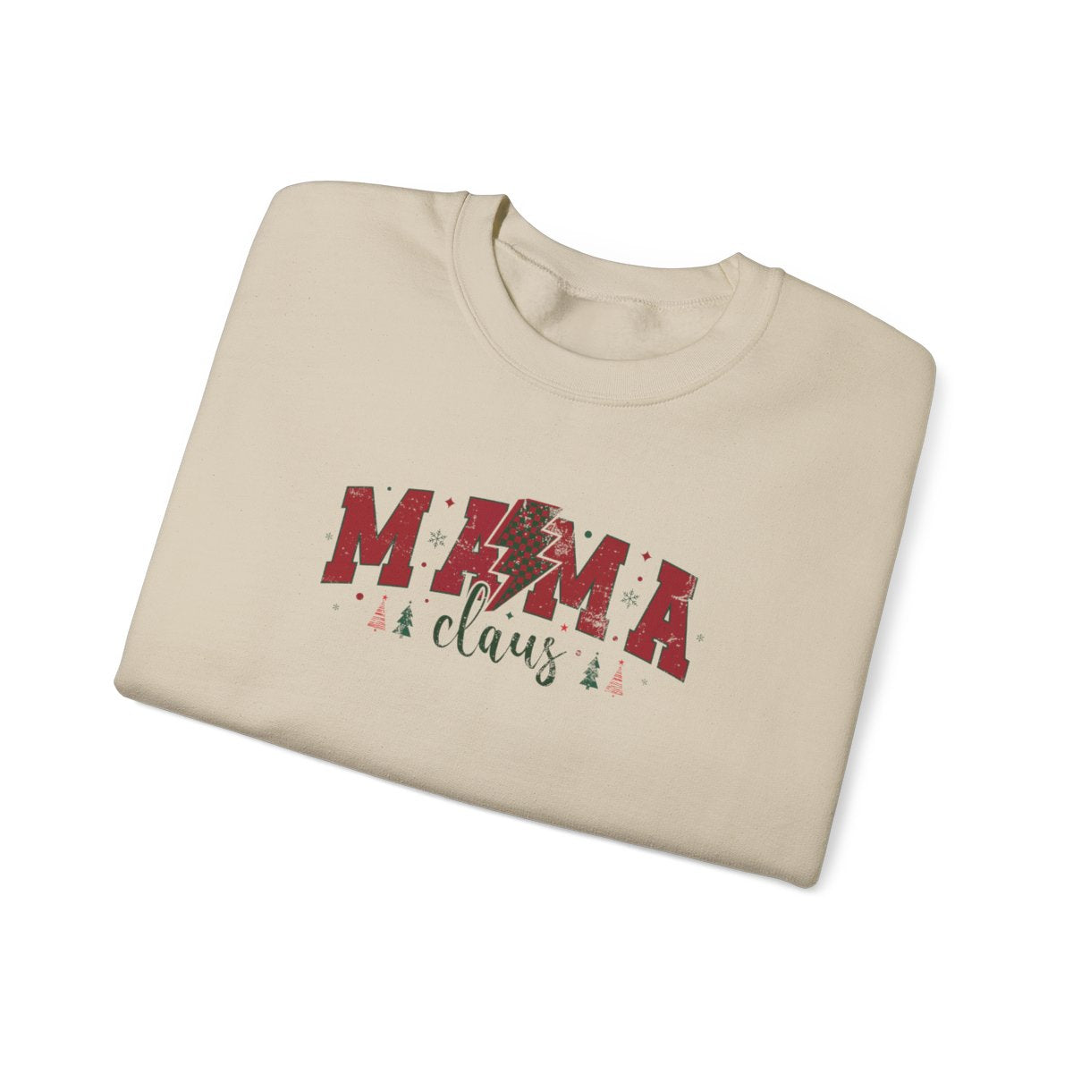 white sweatshirt with mama claus festive holiday design