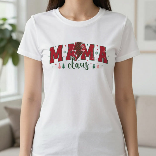 Mama Claus Christmas T-Shirt in White, worn, our photo