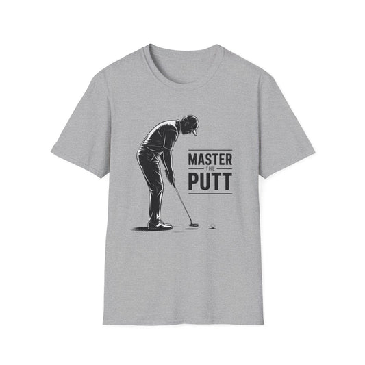 sport grey t-shirt with master the putt golf slogan print for dads