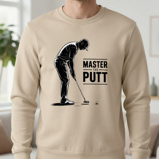 Master The Putt Golf Sweatshirt in Sand, worn, our photo