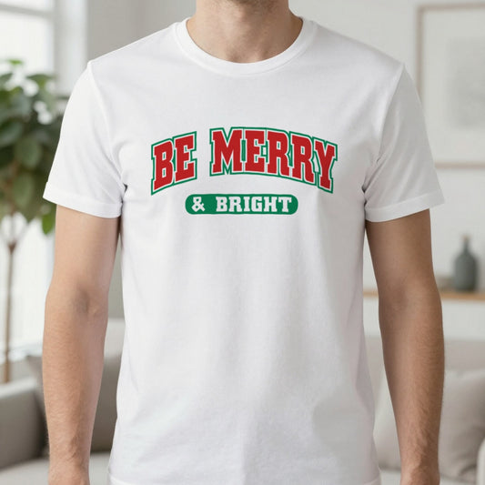 Merry & Bright Christmas T-Shirt in White, worn, our photo