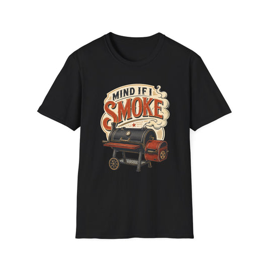 red t-shirt with bold bbq smoker dad graphic