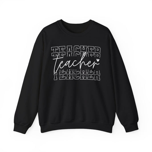navy crewneck sweatshirt with clean minimalist teacher graphic
