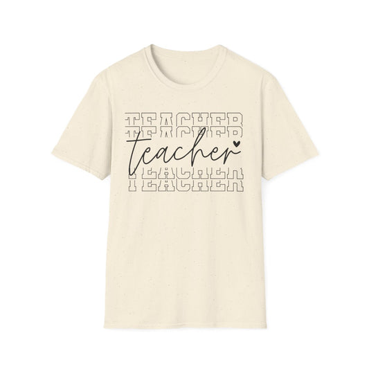 white t-shirt with modern teacher script typography graphic print