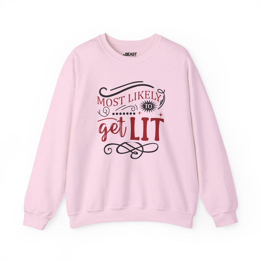 most likely to get lit christmas sweatshirt light pink sweatshirt Christmas gift idea
