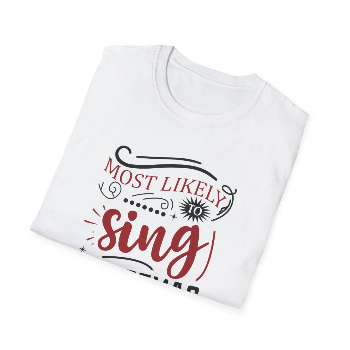 light blue t-shirt christmas songs graphic detail close-up