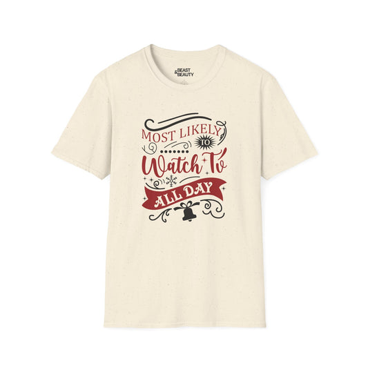 most likely to watch tv all day t-shirt natural t-shirt Christmas gift idea