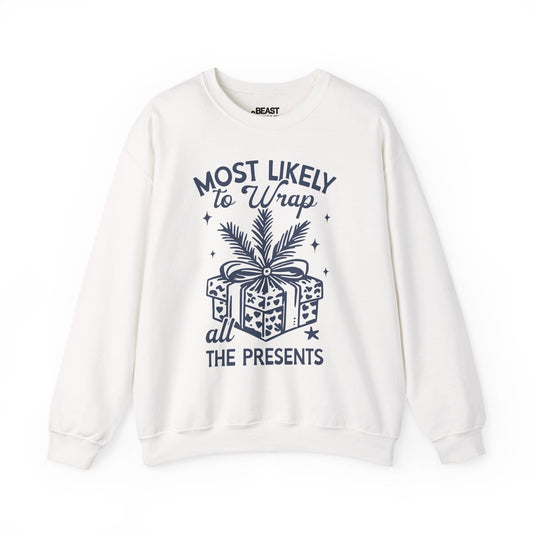 most likely to wrap all the presents christmas sweatshirt white sweatshirt Christmas gift idea
