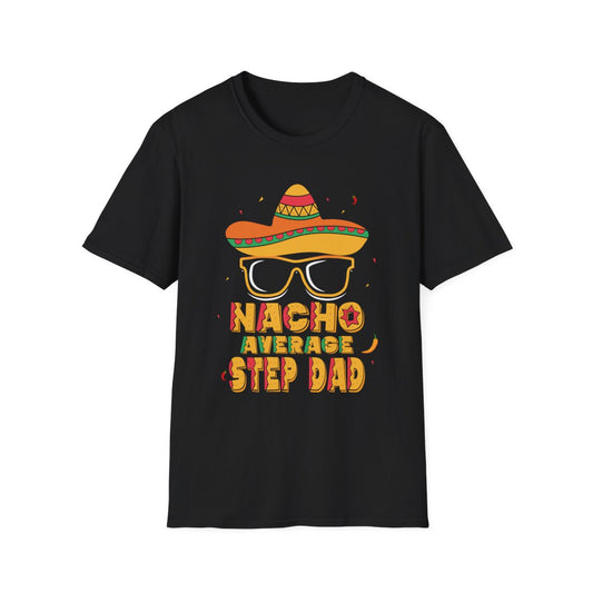 navy blue t-shirt featuring nacho average step dad bold printed design